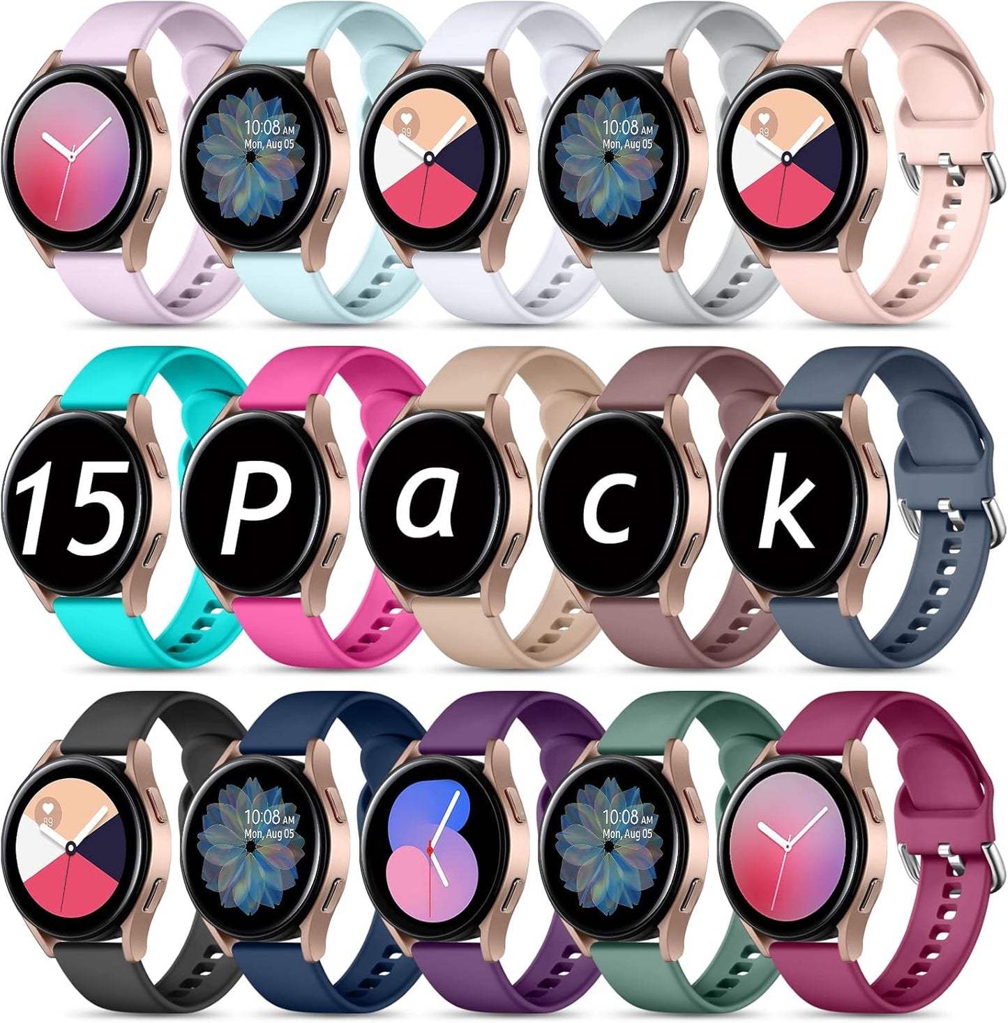 15 Pack Soft Silicone Bands for Samsung Galaxy Watches