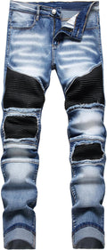 Men's Biker Moto Washed Distressed Slim Fit Straight Jeans - Rugged on