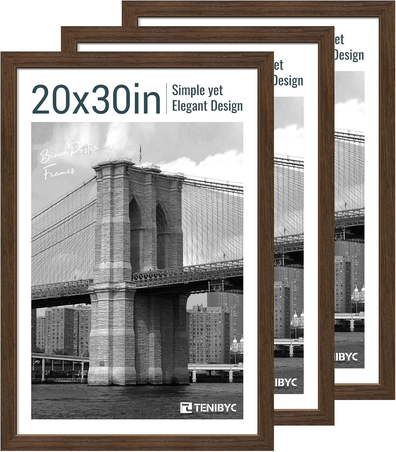 20x30 Poster Frame 3 Pack - Brown Woodgrain for Wall Gallery