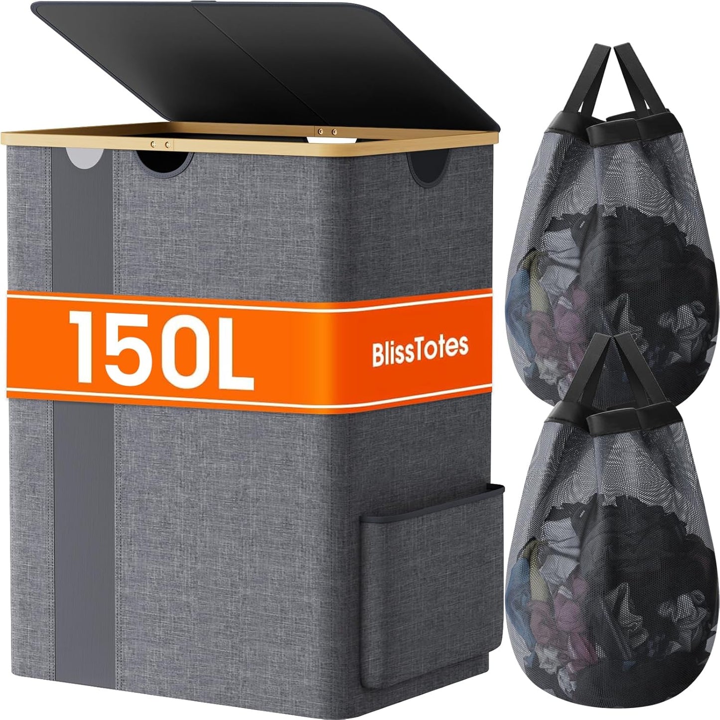 BlissTotes Laundry Basket with Lid - 150L Hamper for Home