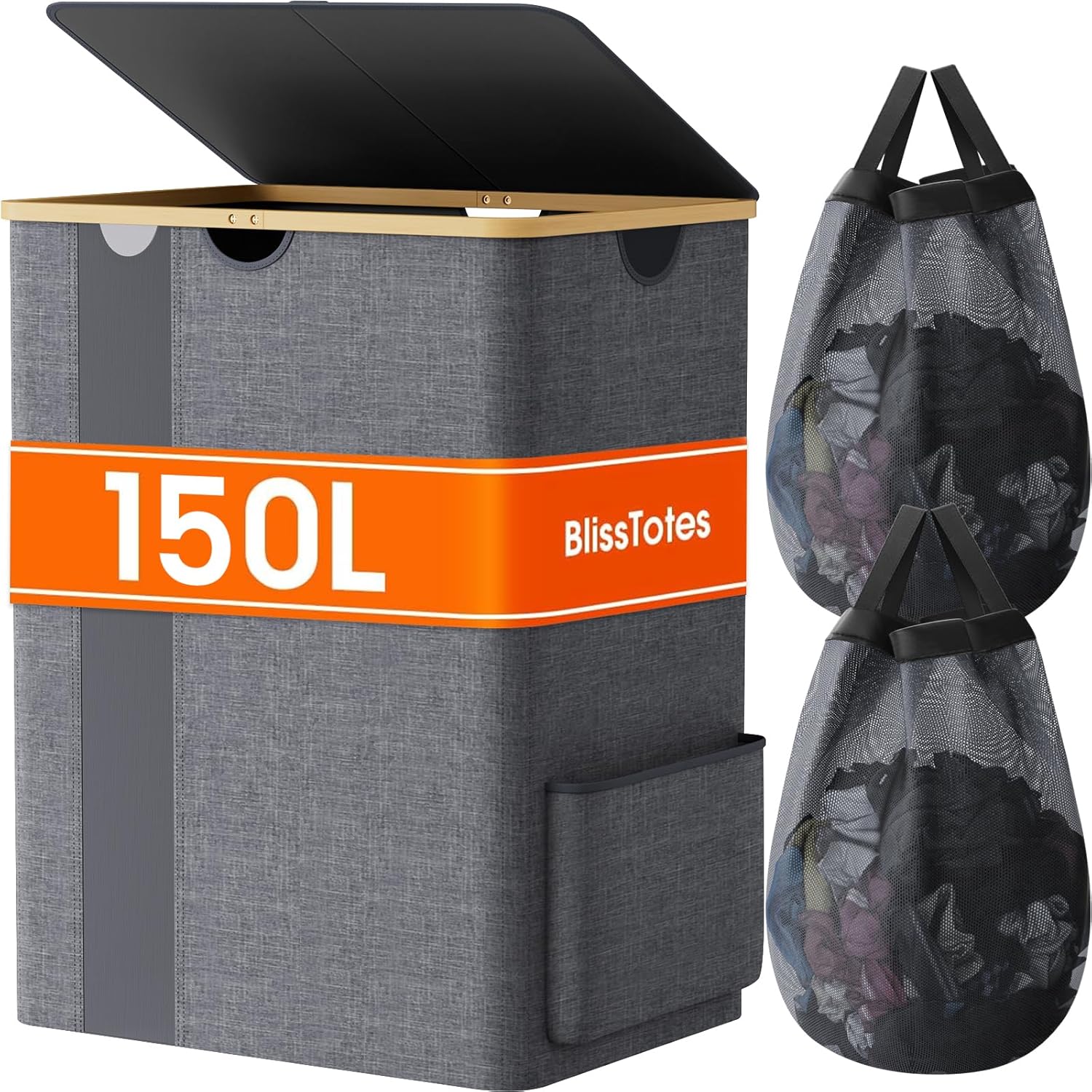 BlissTotes Laundry Basket with Lid - 150L Hamper for Home