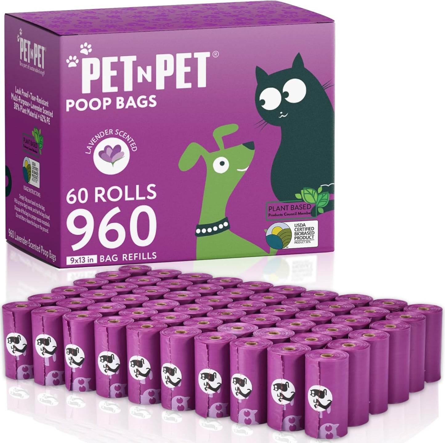 Pet N Pet Lavender Scented Dog Poop Bags - 960 Count Rolls
