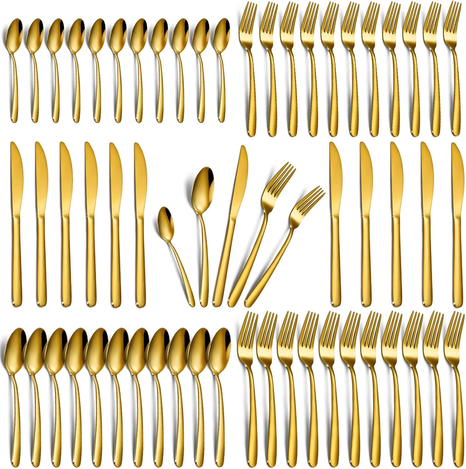 60 Piece Gold Silverware Set for 12 - Elegant Dining Utensils