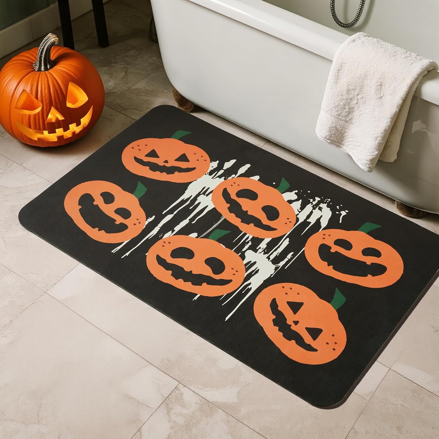 Halloween Bath Mat Non-Slip Quick Dry Pumpkin Rug for Decor
