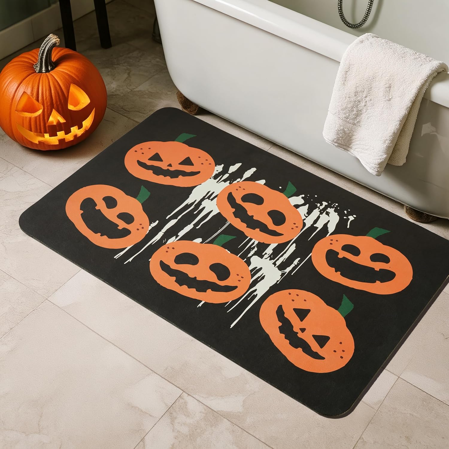 Halloween Bath Mat Non-Slip Quick Dry Pumpkin Rug for Decor