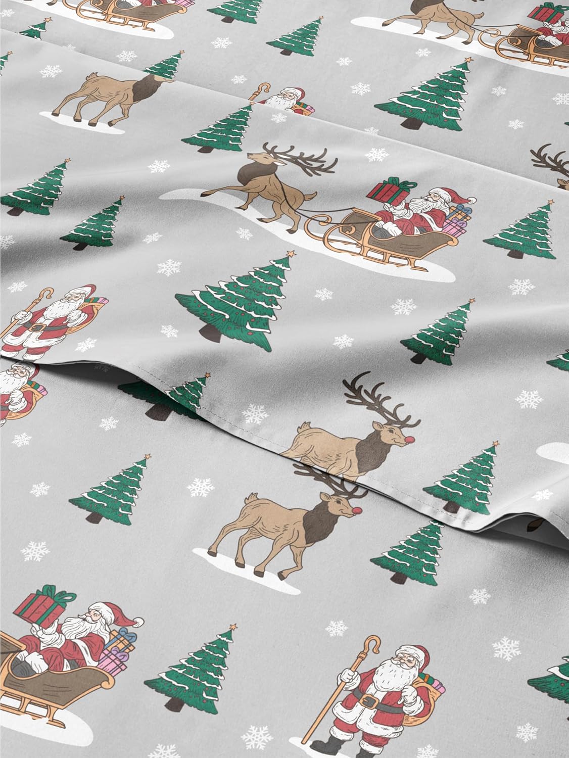 Twin Christmas Santas Sleigh Sheet Set - Festive Holiday Bedding