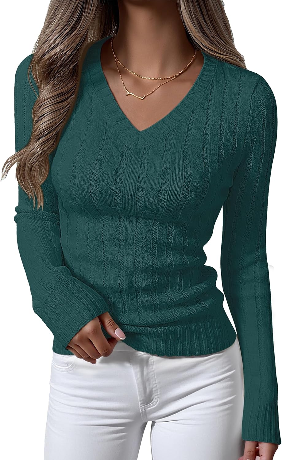 Womens Long Sleeve Cable Knit Sweater for Fall Fashion Style