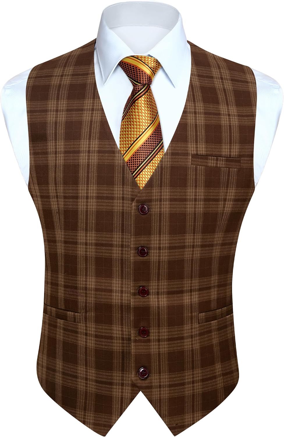 HISDERN Men's Suit Vest Business Plaid Formal Dress Waistcoat