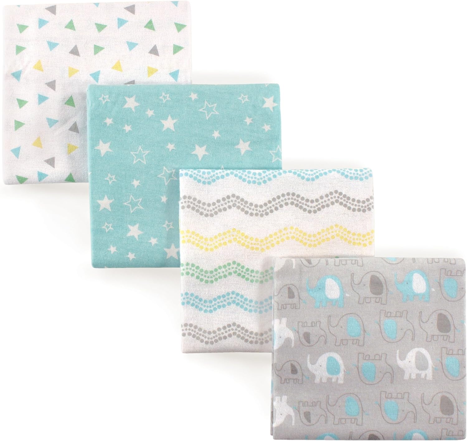 Luvable Friends 4-Pack Cotton Flannel Baby Blankets, Basic Elephant Design