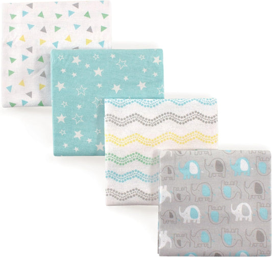 Luvable Friends 4-Pack Cotton Flannel Baby Blankets, Basic Elephant Design