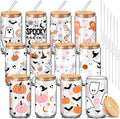 12 Pcs Halloween Ghost Glass Cups 16 oz Bulk Set - Cute Pastel Iced