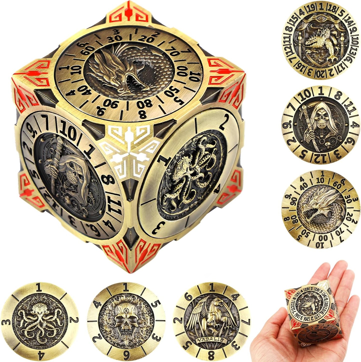 DND Spinner Dice Set - Unique 7 in 1 Metal Cube for RPG
