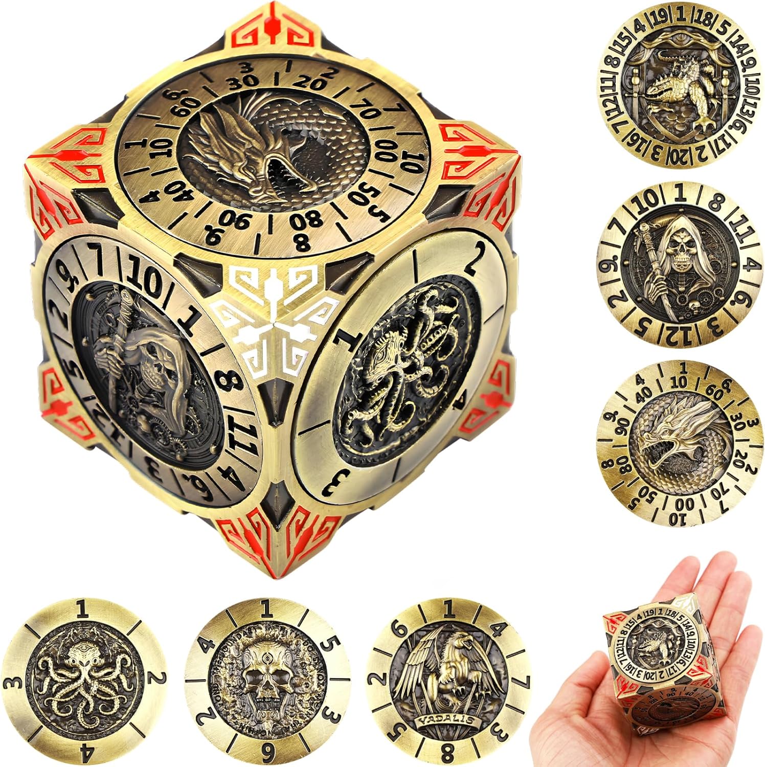 DND Spinner Dice Set - Unique 7 in 1 Metal Cube for RPG