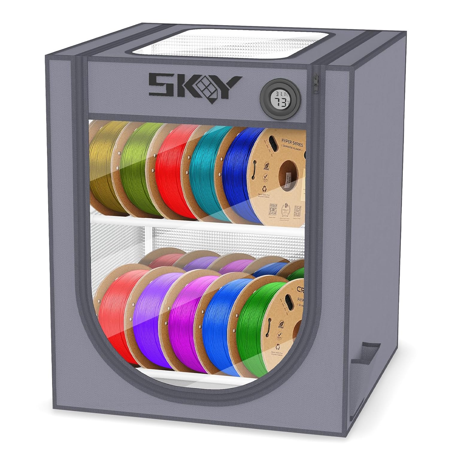 3D Printer Filament Storage Box with Thermo-Hygrometer for 20 Rolls