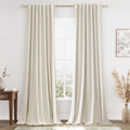 Guken Beige Cream Linen Blackout Curtains 96 in Set - Full Light Block