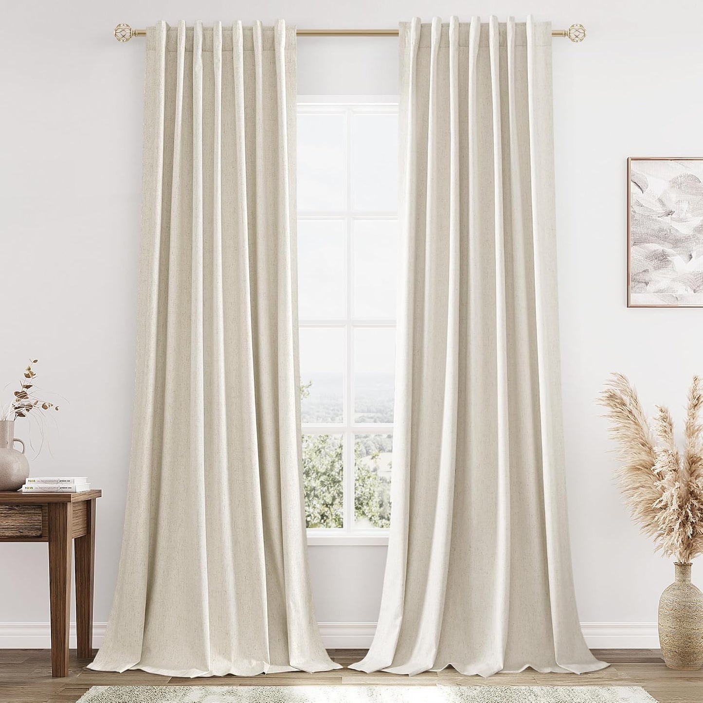 Guken Beige Cream Linen Blackout Curtains for Home Decor