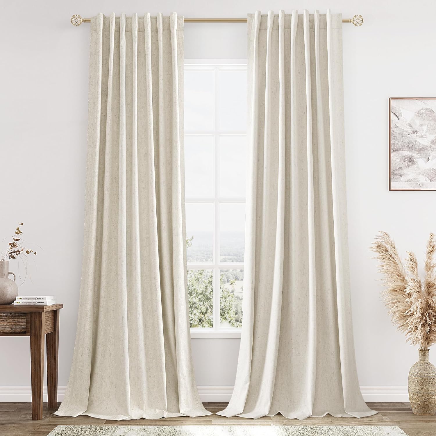 Guken Beige Cream Linen Blackout Curtains for Home Decor