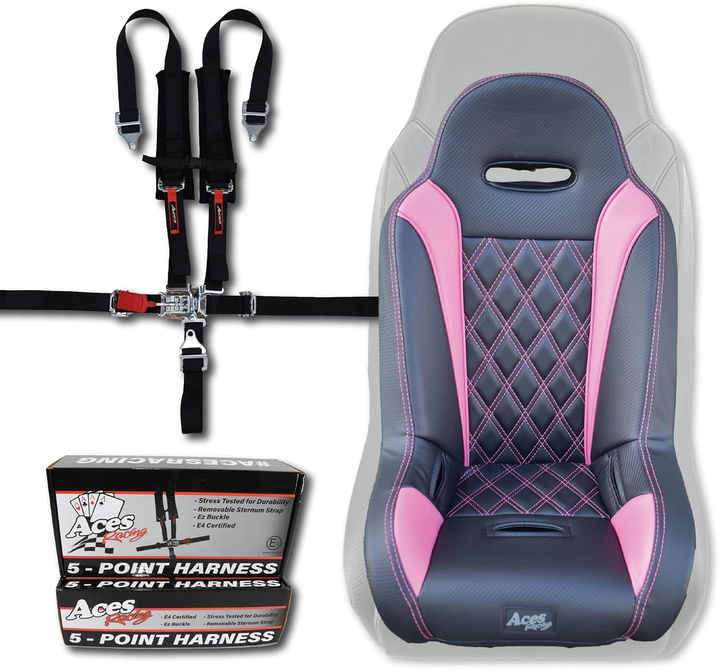 UTV Junior Pink Seat with Black 5 Point Harness for Safety