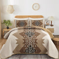Bohemian Quilt Set King Size Brown Geometric Coverlet - Lightweight