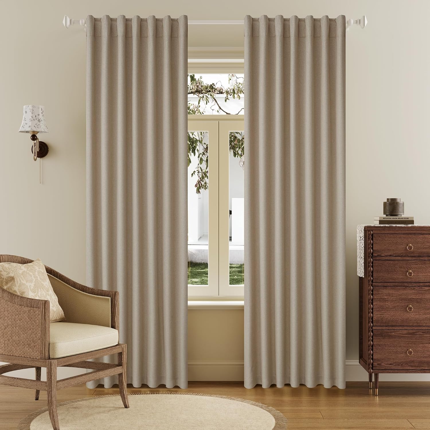 DUALIFE 100% Blackout Linen Taupe Curtains for Complete Darkness
