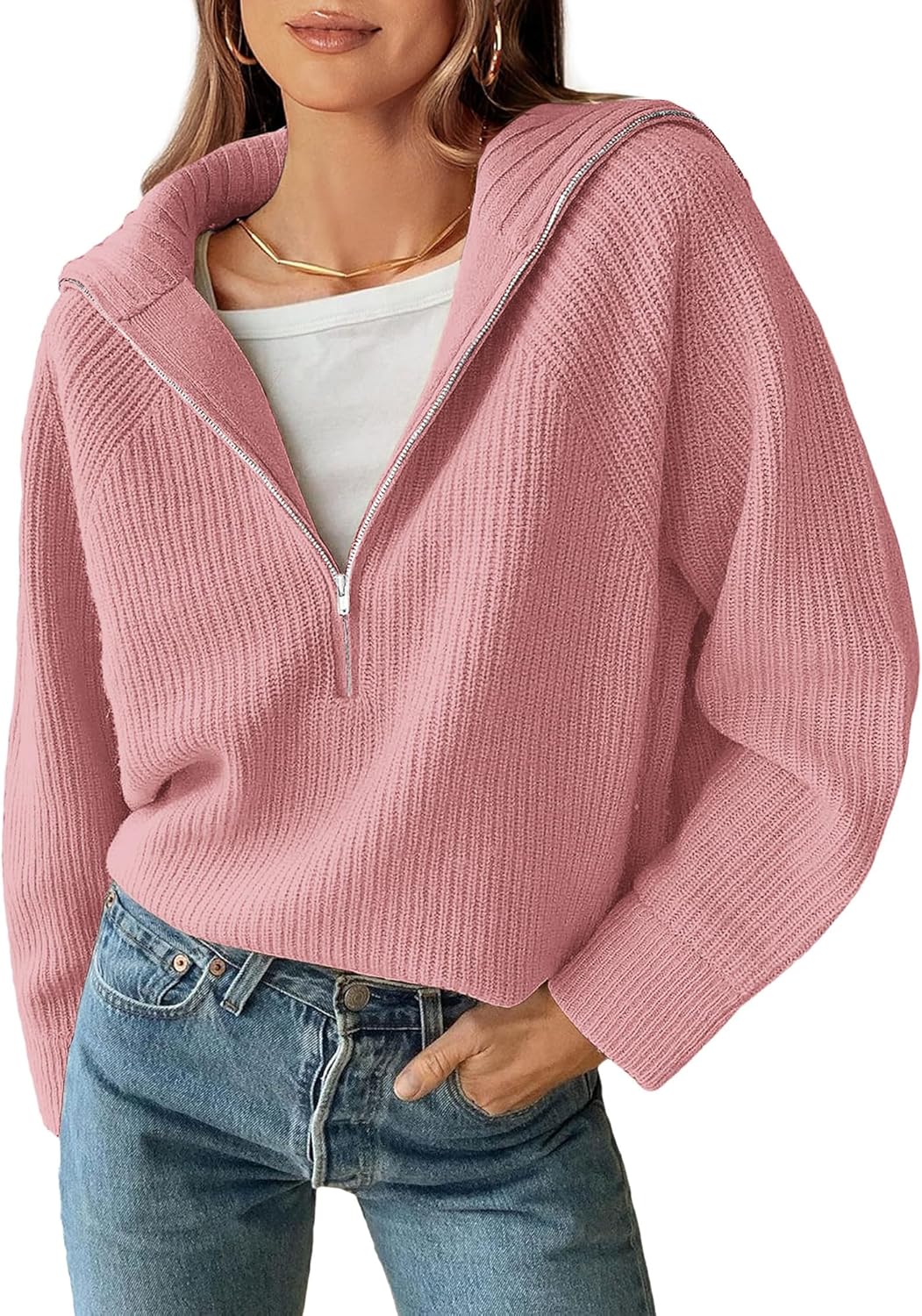 Stylish Womens Quarter Zip Pullover Sweater for Fall 2025