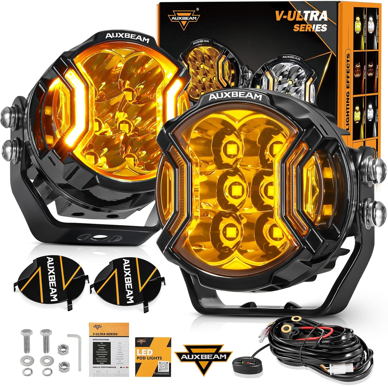Auxbeam V-Ultra Series 3 Inch 108W LED Round Pods for Offroad