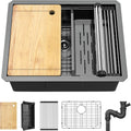 Black Undermount Kitchen Sink 24 x 19 x 10 in - Gunmetal Nano Finish