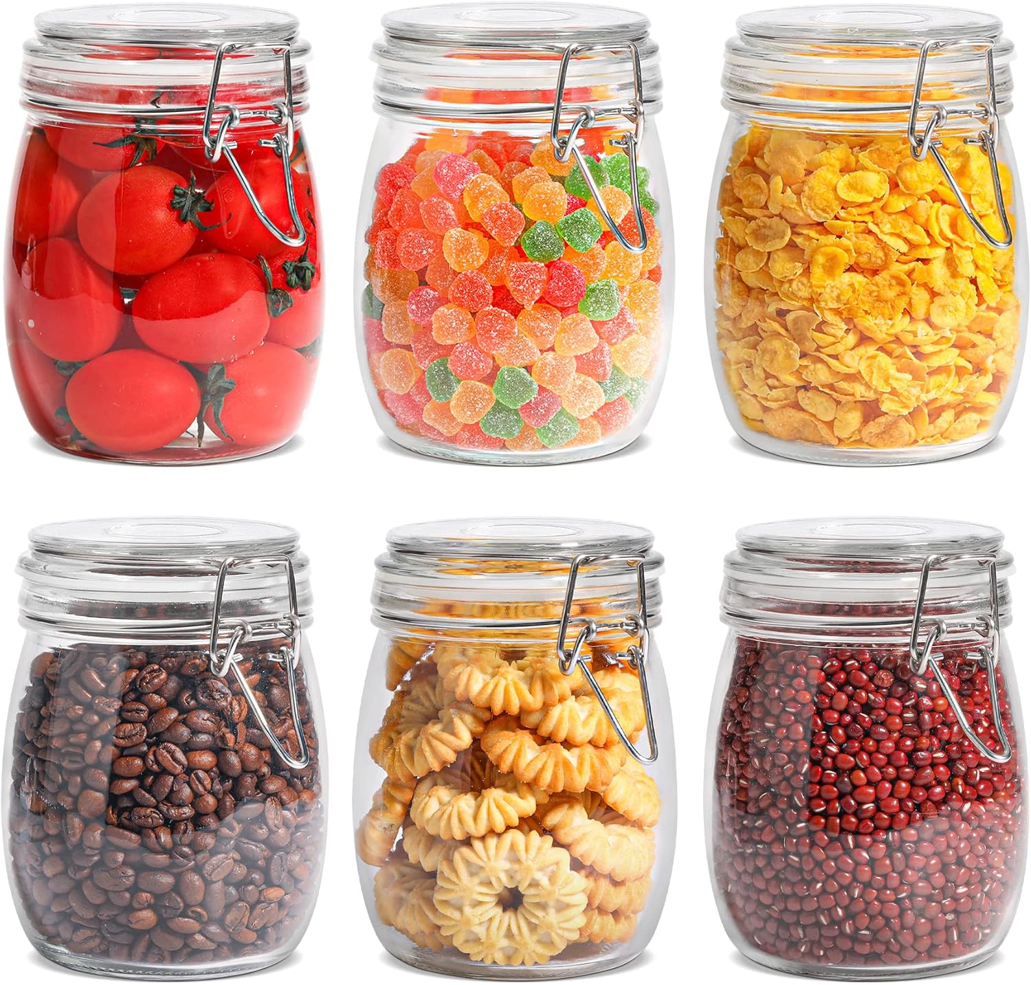 Airtight Glass Canisters Set of 6 for Food Storage and Canning