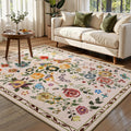 5x7 Washable Beige Area Rug - Soft Low-Pile Floral Comfort