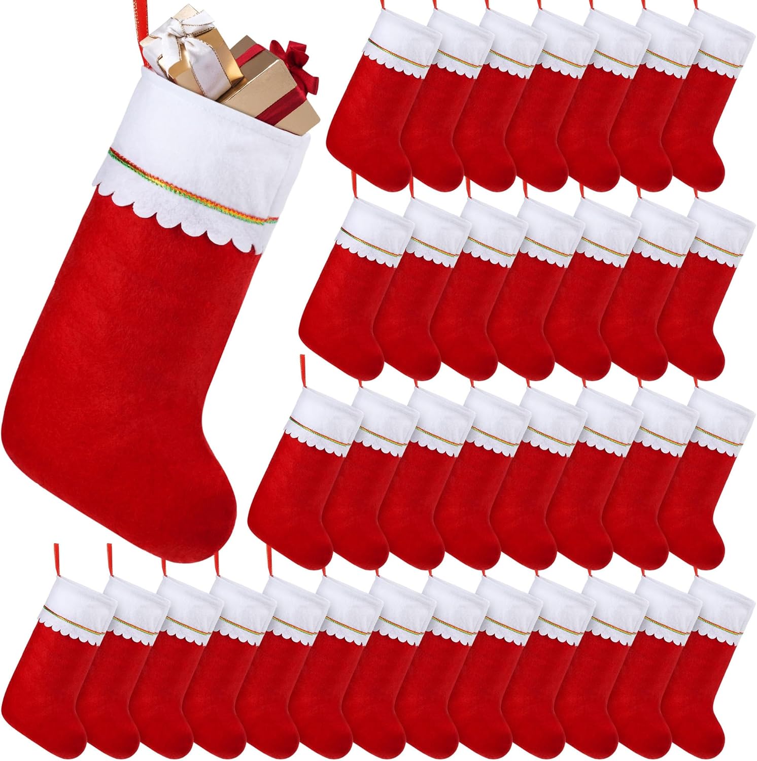 36 Pack Red Felt Christmas Stockings for Holiday Decoration