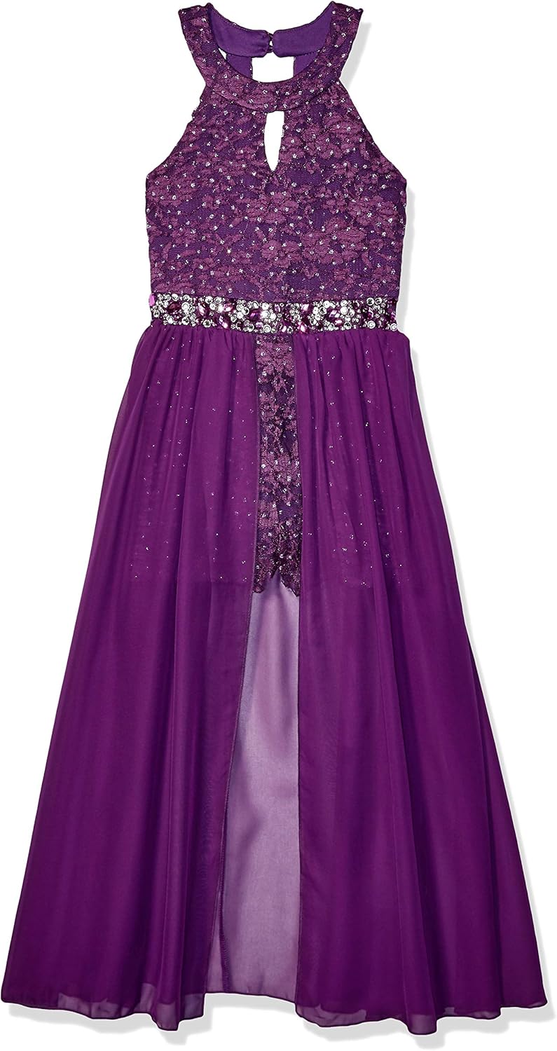 Speechless Girls' High Neck Romper Maxi Dress for Special Events
