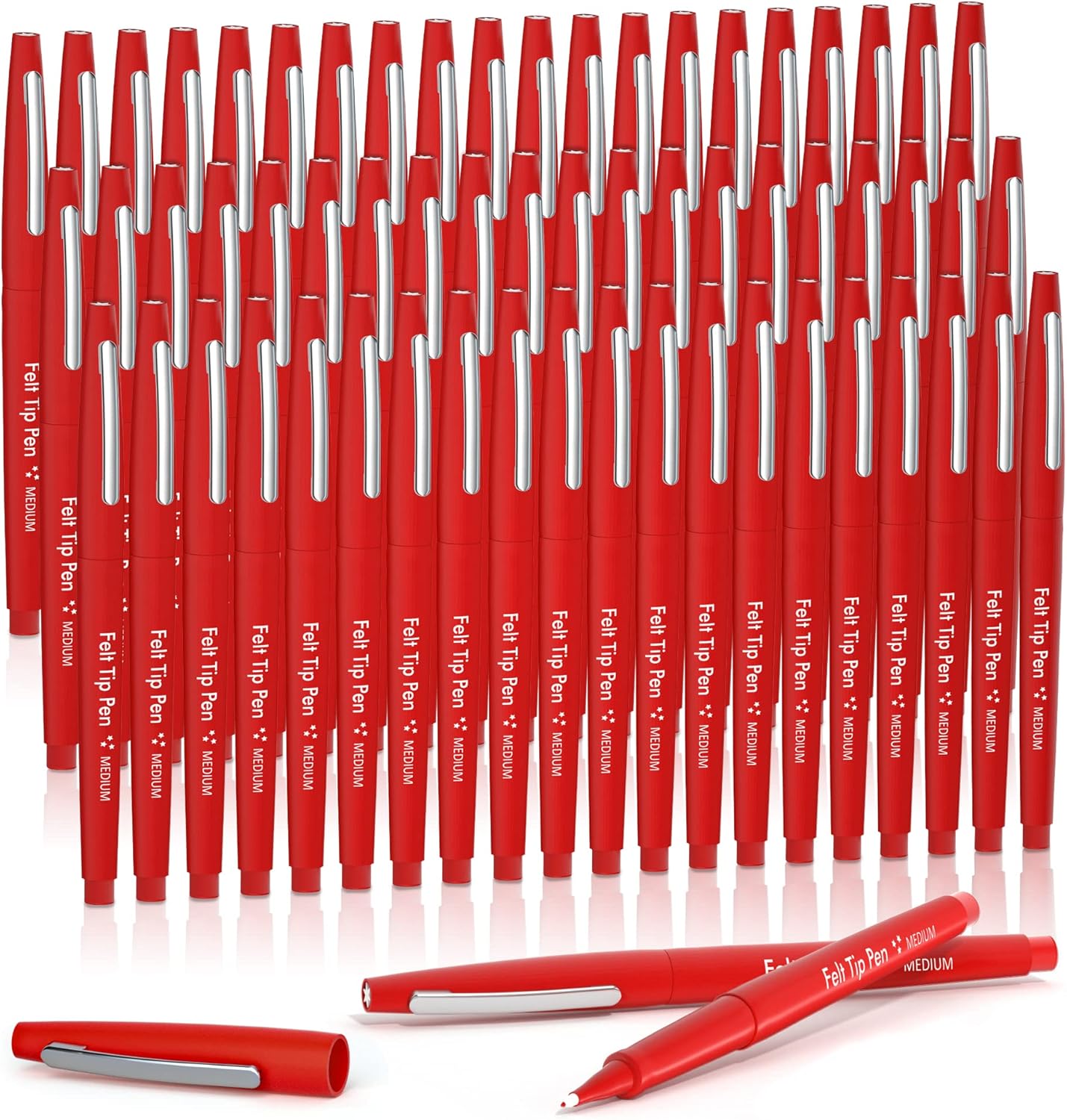 Lelix Felt Tip Pens Set of 60 Red Medium Point Markers