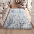 Ultra Soft Faux Fur Tie-Dyed Grey Rugs for Cozy Living Rooms