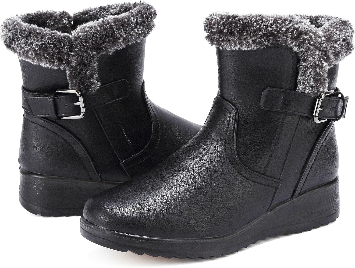 Womens Winter Snow Boots with Leather and Warm Fur Lining