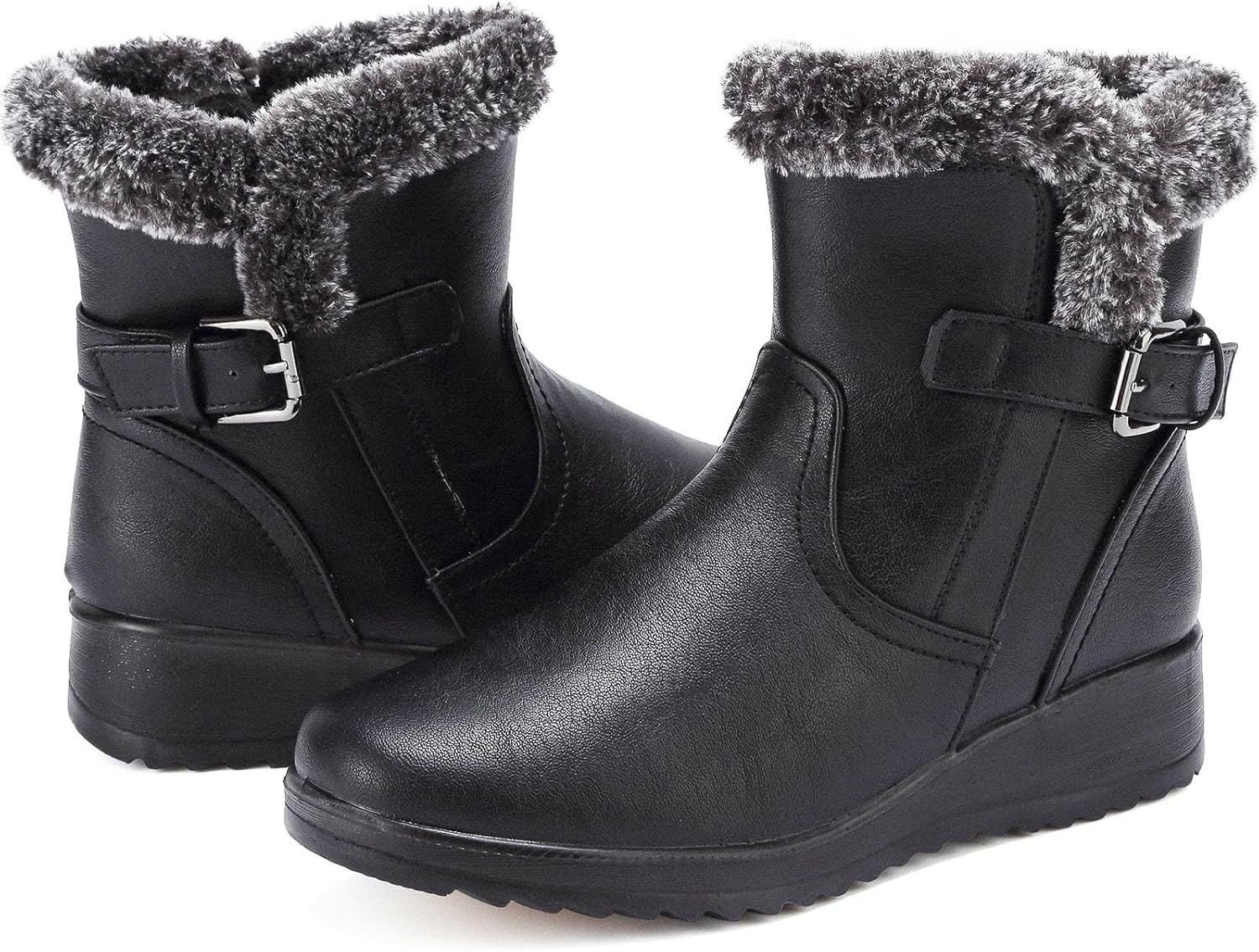 Womens Winter Snow Boots with Leather and Warm Fur Lining