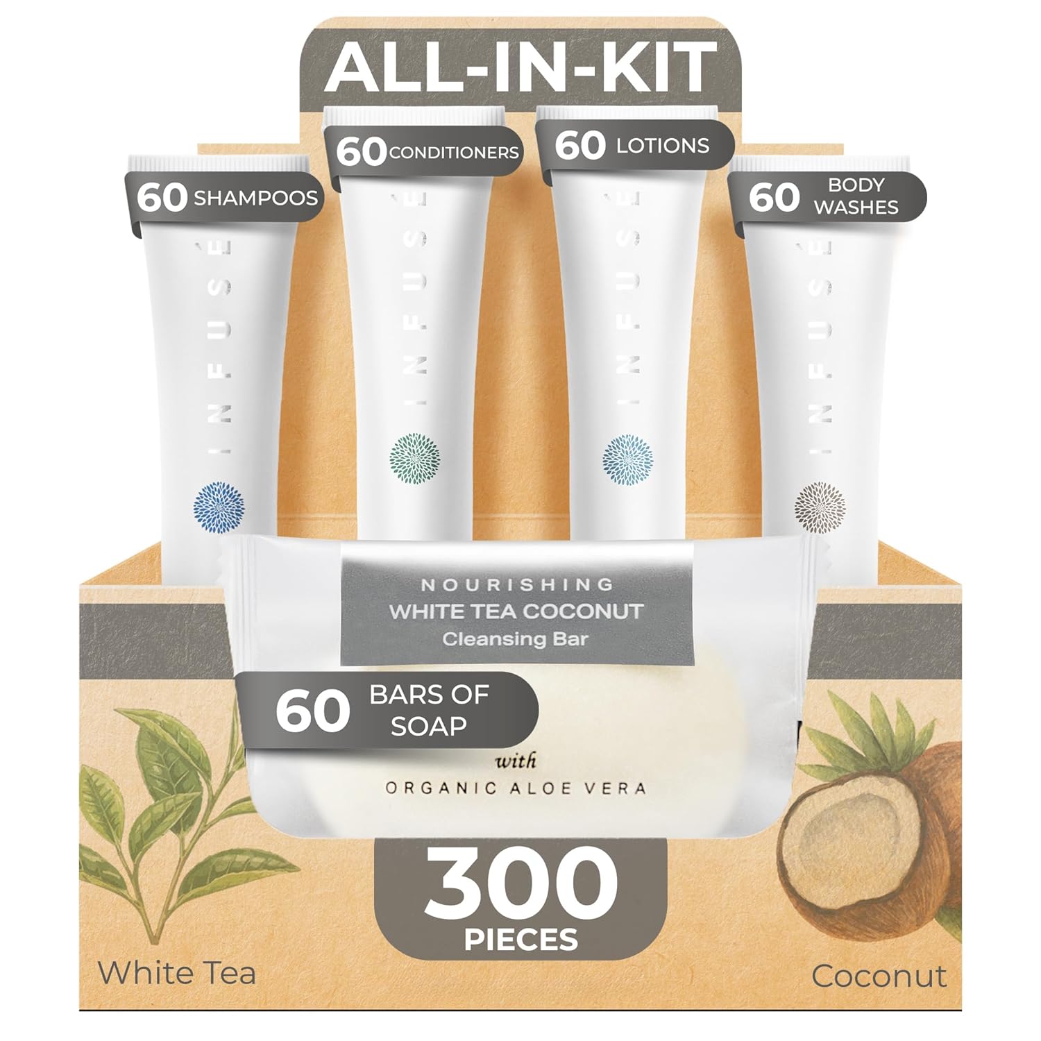 Infuse Pure White Tea and Coconut Hotel Soaps Bulk Set for Guests