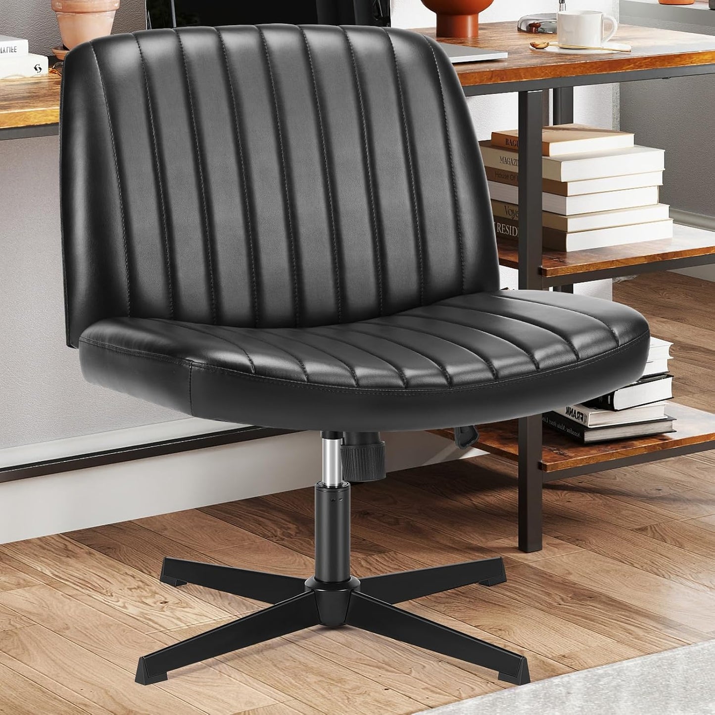 Sweetcrispy Criss Cross Chair Legged Armless Office Swivel Desk Chair