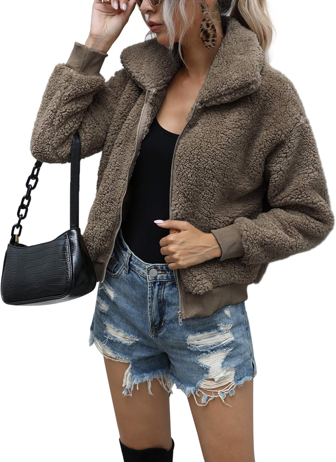 AKEWEI Women's Short Faux Fur Coat for Warm Winter Style