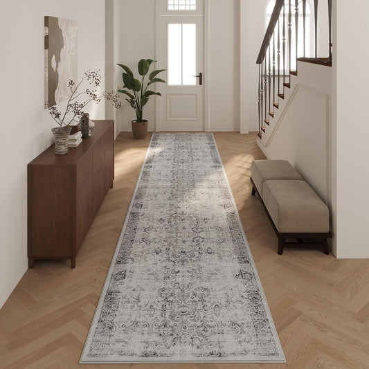 Hallway Runner Rugs for Kitchen Boho Washable Non Slip Grey