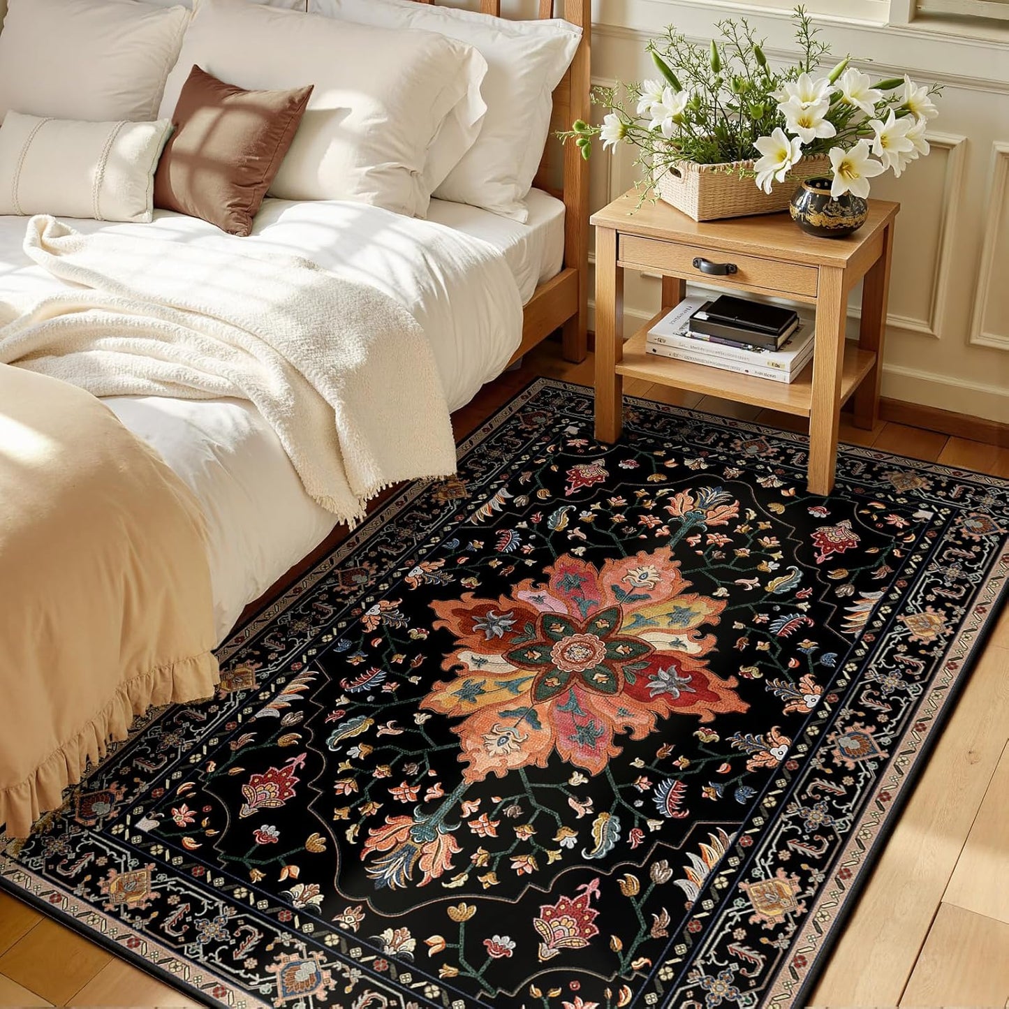 Floral Vintage Distress Print Area Rugs 3ftx5ft Washable Non-Slip