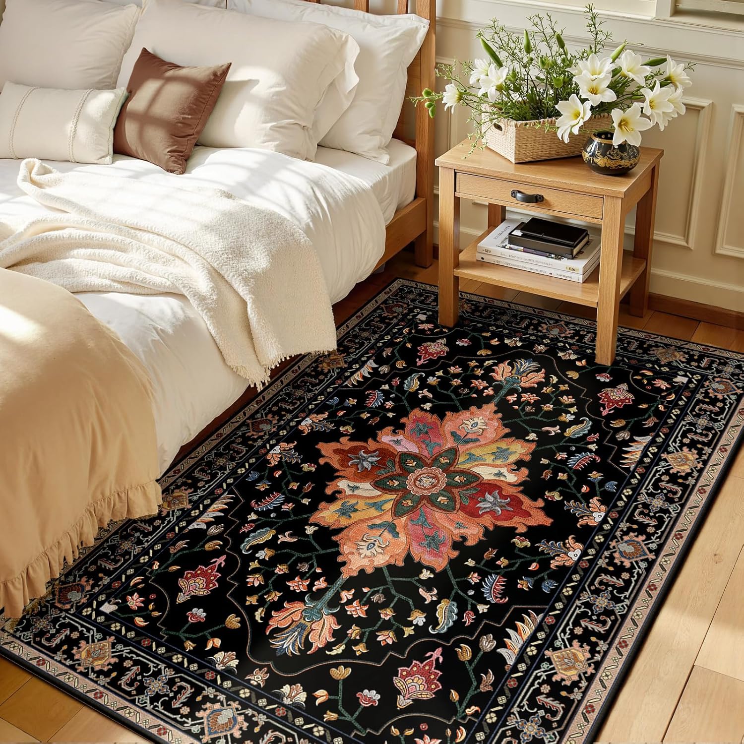 Floral Vintage Distress Print Area Rugs 3ftx5ft Washable Non-Slip