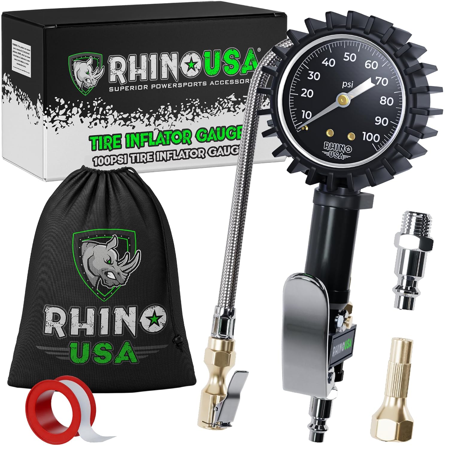 Rhino USA Tire Pressure Gauge - Heavy Duty & Accurate