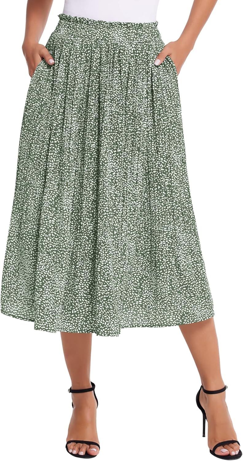 Zeagoo Women's Midi Skirts High Waisted Pleated A-Line Style