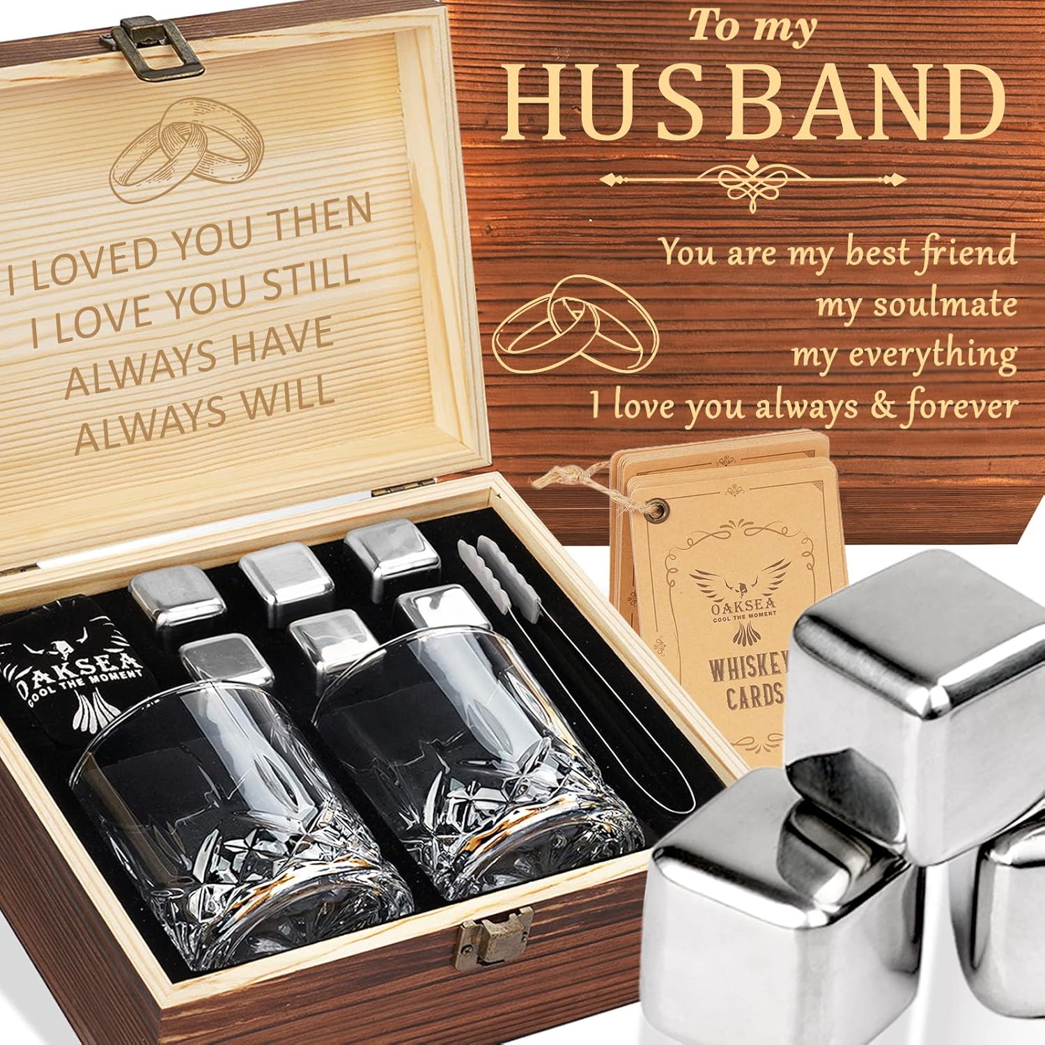 Anniversary Oaksea Gifts for Him with Whiskey Stones Glasses Set