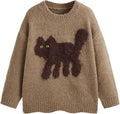 CIDER Womens Cat Sweater Long Sleeve Crew Neck - Cute Casual Pullover