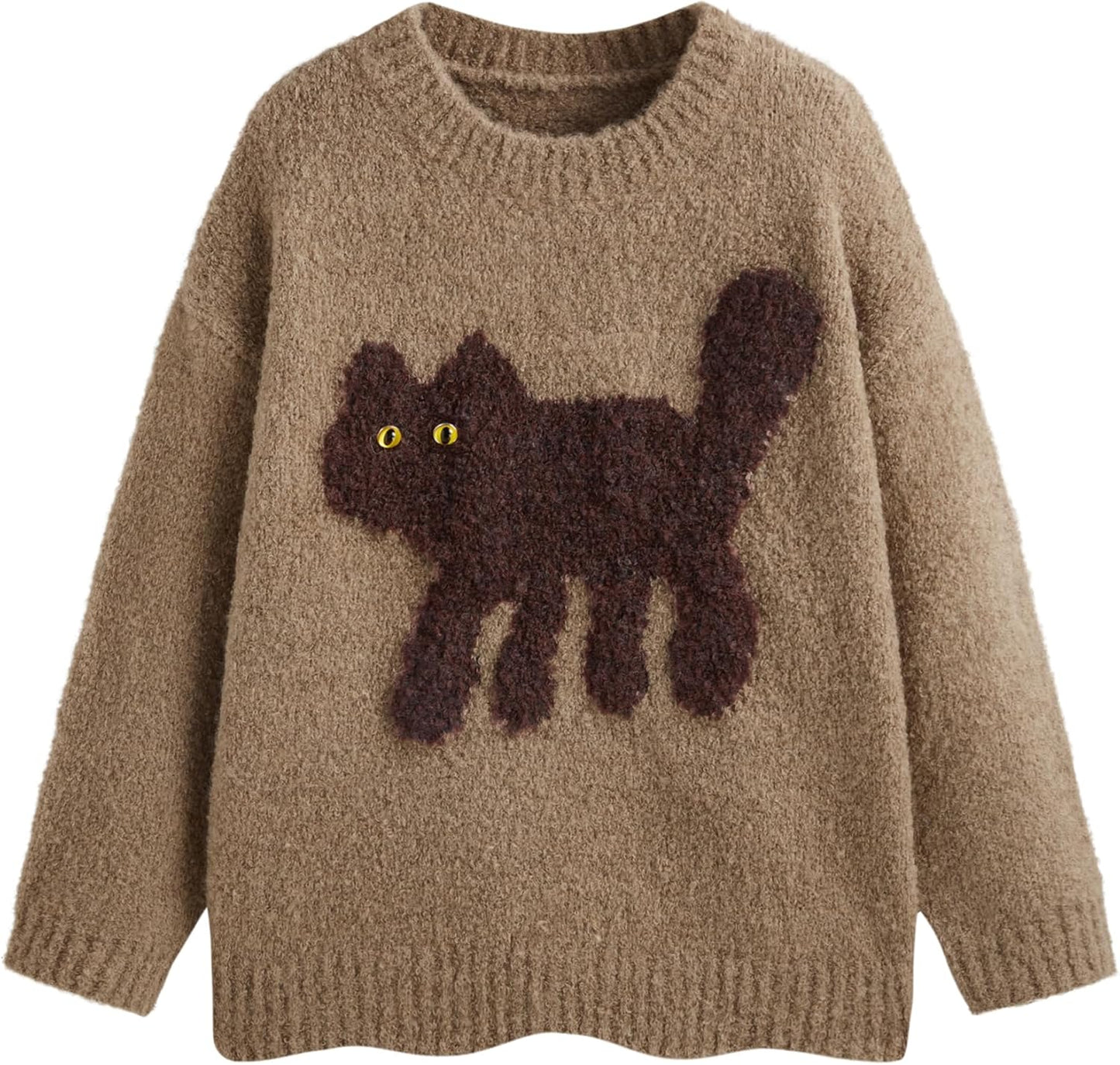 Charming Cat Graphic Long Sleeve Sweater for Women