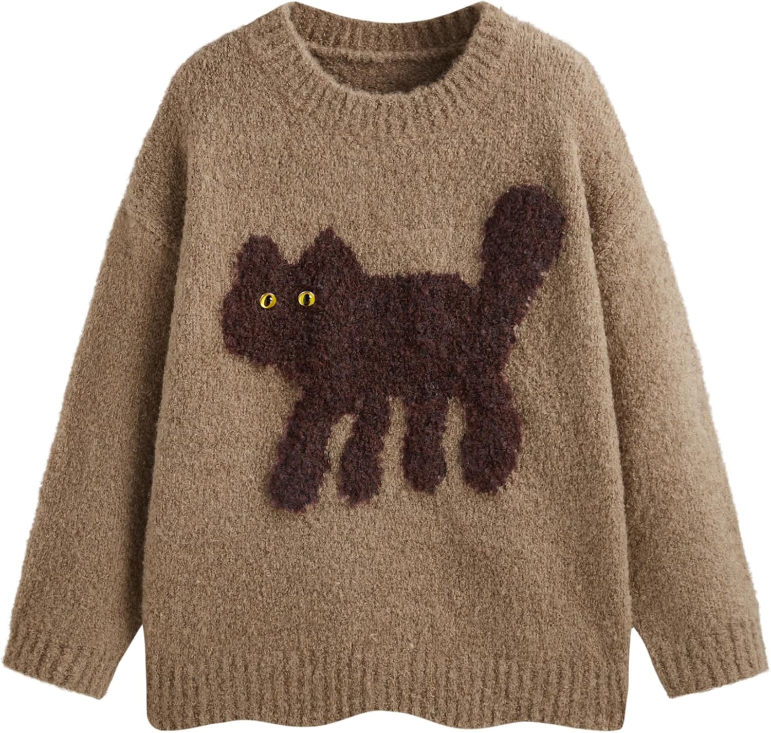 Charming Cat Graphic Long Sleeve Sweater for Women