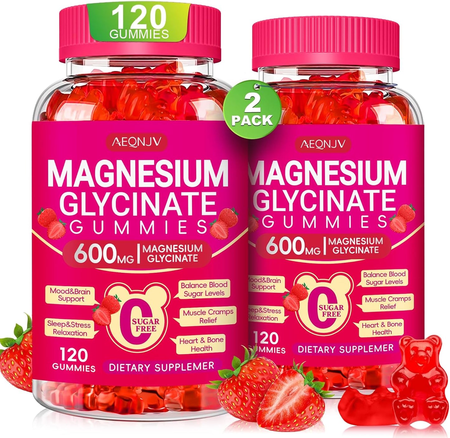 Magnesium Glycinate Gummies for Sleep and Relaxation, 2 Pack