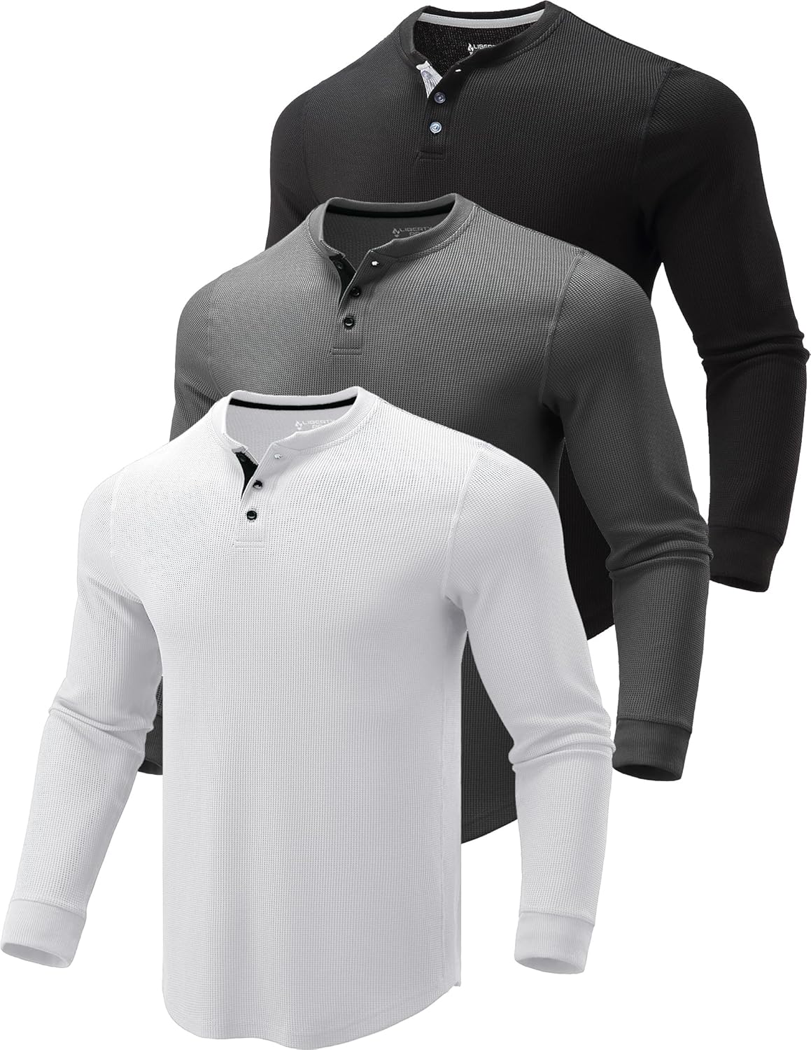 Mens Waffle Henley Thermal Long Sleeve Shirts - 3 Pack for Fall