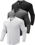 3 Pack Mens Waffle Henley Thermal Long Sleeve Shirts - Lightweight yet